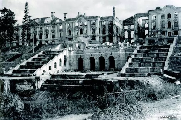 Разрушенный Большой Екатерининский дворец в Петергофе, 1944 год