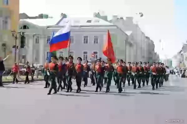 Airborne Forces Day. Procession on the Millionnaya street.