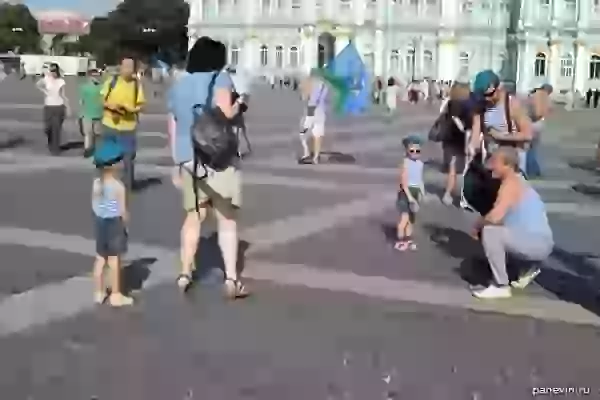 Airborne Forces Day on the Palace Square, children in stripped vests