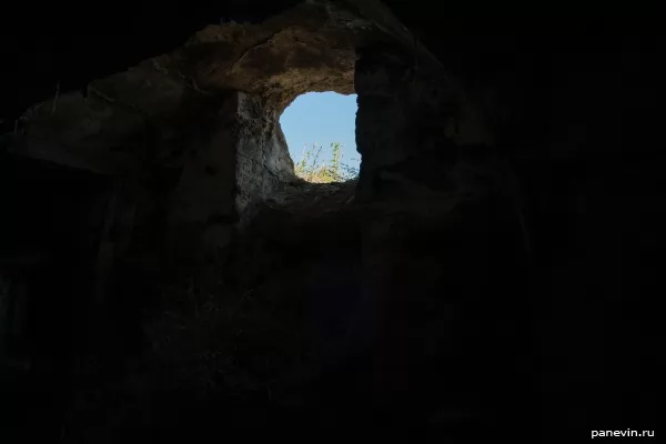 Filled up entrance in cellars of ammunition, a view from within