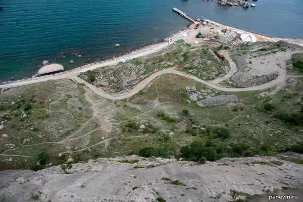 Mooring at a fortress and a steep rock under a tower