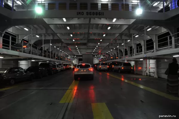 Cars leave the ferry