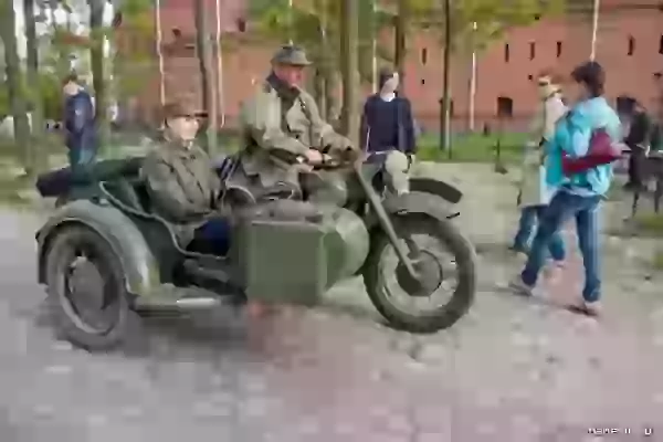 German infantryman on a motorcycle