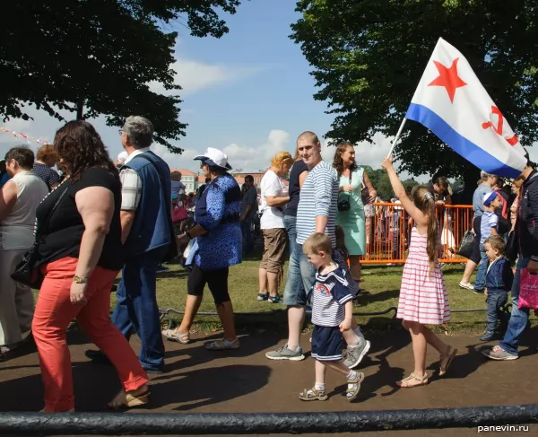 Girl with a flag of the USSR Navy