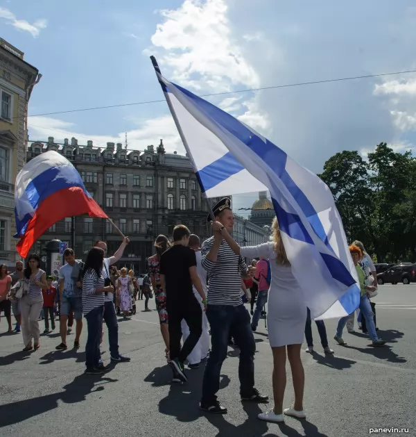 Seamen with flags