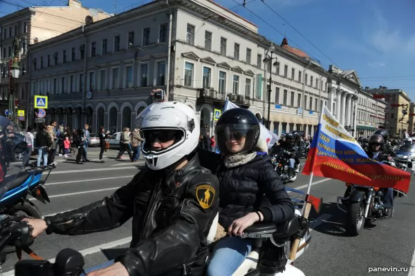 Biker with a stripe «Polite people» and tricolor