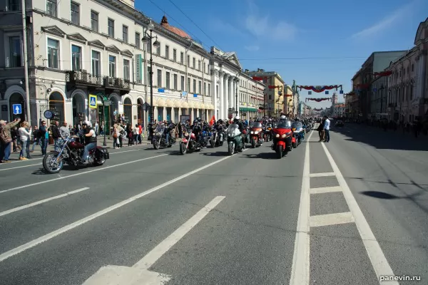 Column of moto on Nevsky prospectus