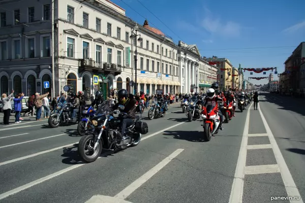 Column of motorcyclists on Nevsky prospectus