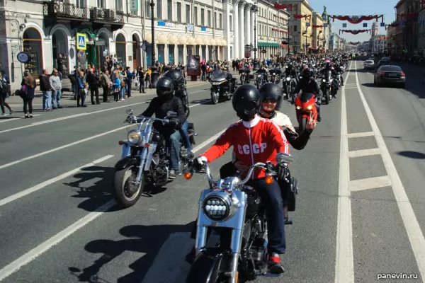 Motorcyclist in a jacket with an inscription of the USSR