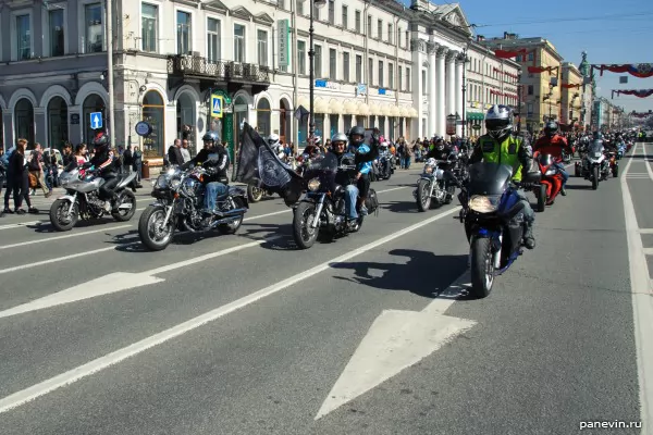 Column of motorcyclists on Nevsky prospectus