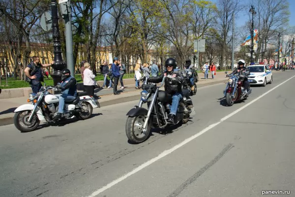 End of a column of motorcyclists