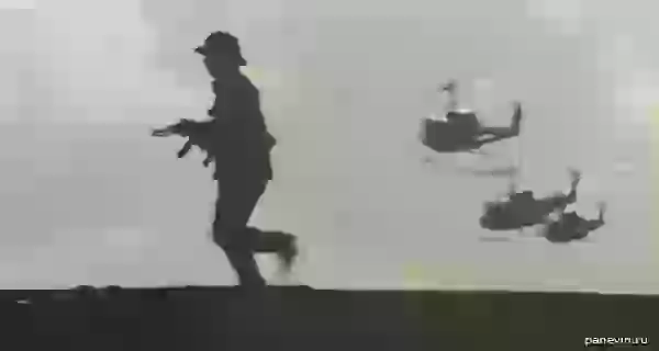 Кадр из фильма «Апокалипсис сегодня», вертолётная атака под «Полёт валькирий» Вагнера