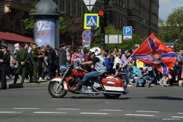 Motorcyclist with a flag of Novorossia