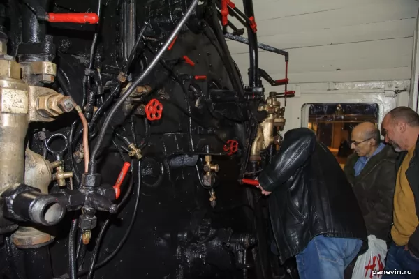 In a steam locomotive cabin