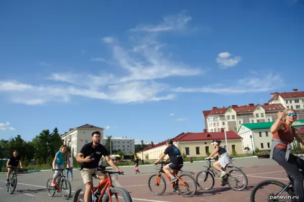 Cyclists on the Irtysh Embankment