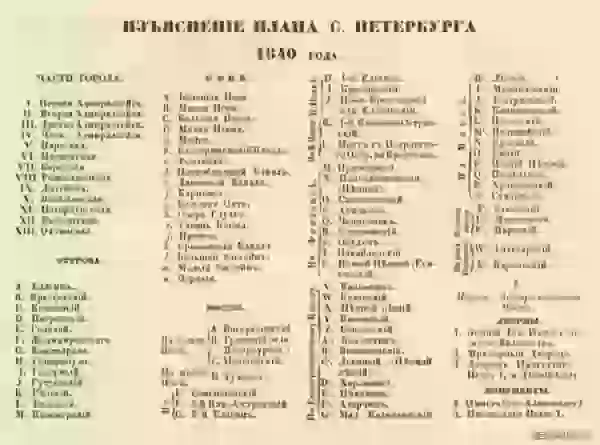 Карта Санкт-Петербурга. 1840 год, легенда