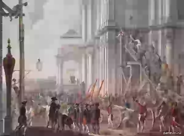 Екатерина II на балконе Зимнего дворца, приветствуемая гвардией и народом в день переворота 28 июня 1762 года