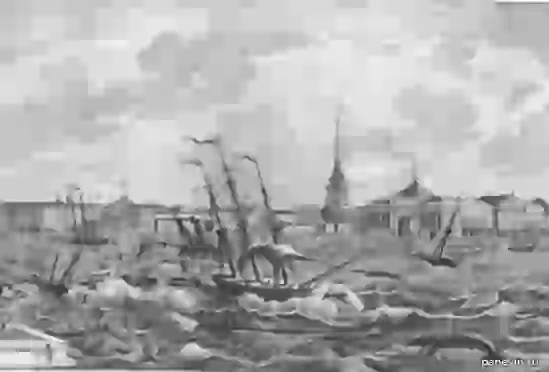 «Петербургское наводнение 7 ноября 1824 года». Гравюра. 1820-е гг.