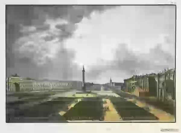 Церемония открытия Александровской колонны на Дворцовой площади Петербурга, 1834 год.