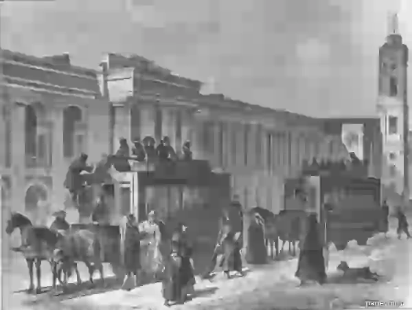 Конки на Невском проспекте перед Гостиным двором. С рисунка 1860-1880х гг.
