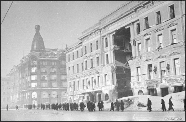 Engelgardt`s house (the Nevsky prospect, the house 30), destroyed by aerial bomb hit. 1941, air raids, Blockade, Second World War