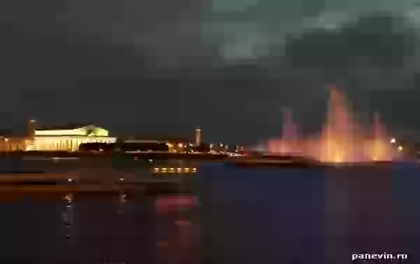 Fountain near Spit of Vasilievsky Island photo - Night city