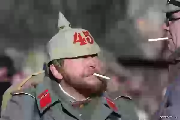 Germans smoke before fight photo - Reconstruction of battles I World war
