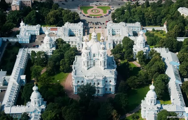 Smolny Cathedral from a helicopter