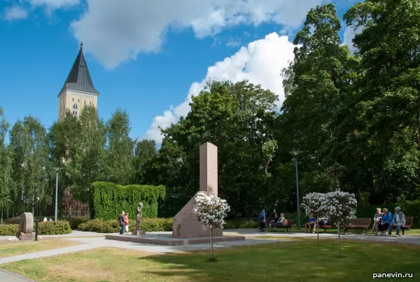 Belltower and the Memorial to orphans of war of a photo — Lappeenranta