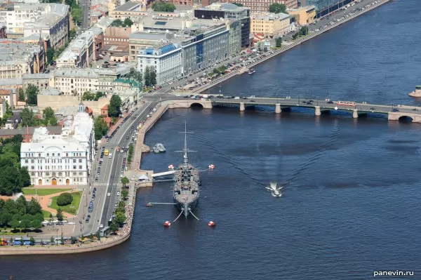 Cruiser «Aurora». Aerophoto from the helicopter