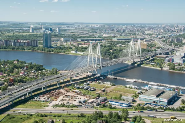 Cable-stayed bridge through Neva