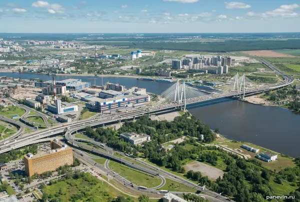 Cable-stayed bridge from the helicopter