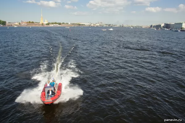 Inflatable boat with motor — Rivers and channels