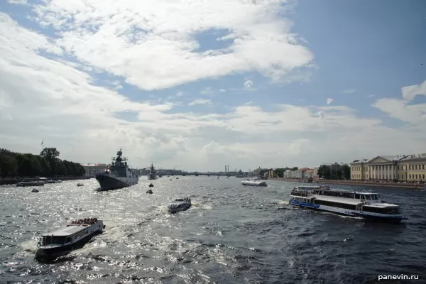 Water area of Neva with the war ships