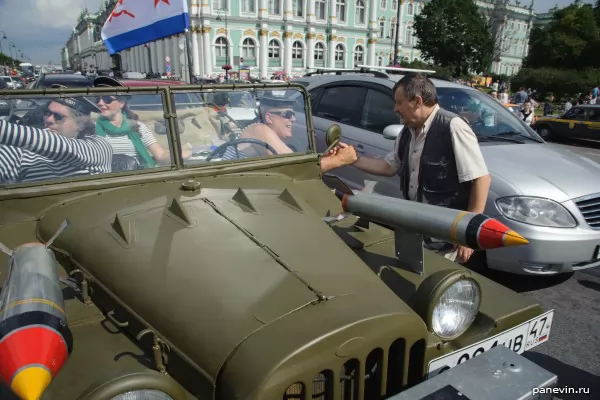 Seamen in jeep