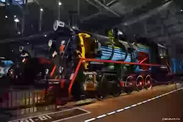 Steam locomotive in a cut photo - Museum of Russian railroad