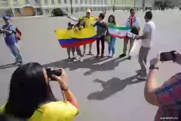 Football fans from Colombia and Iran photo - Soccer World Cup 2018