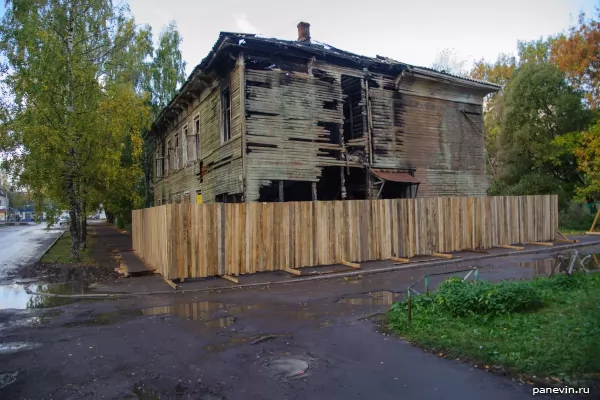 Burnt wooden house