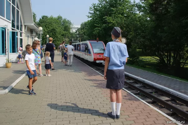 Children's railway, train arrival