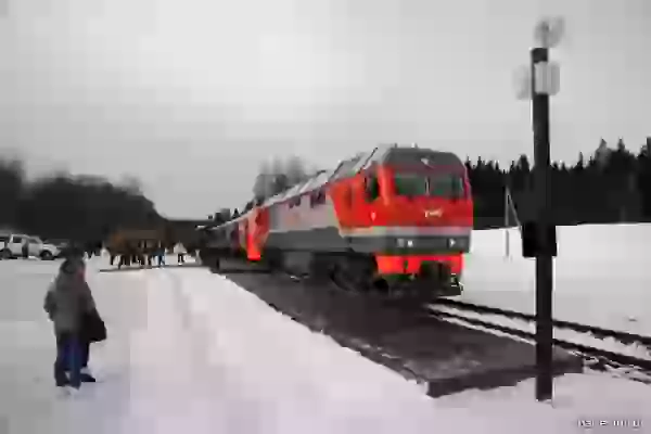 Lastochka electric train and diesel locomotive TEP 70BS-325 photo - Railway transportation
