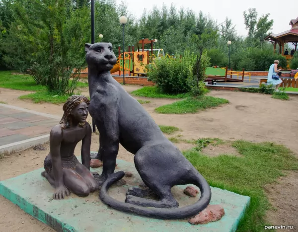 Sculptural composition "Mowgli and Bagheera"